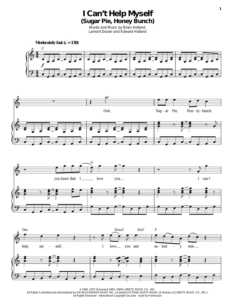 I Can't Help Myself (Sugar Pie, Honey Bunch) Piano, Vocal scores gallery preview page 1