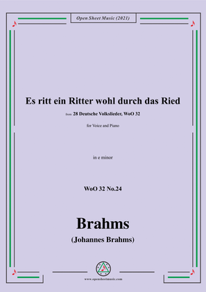 Book cover for Brahms-Es ritt ein Ritter wohl durch das Ried,WoO 32 No.24,from 28 Deutsche Volkslieder,WoO 32,in e