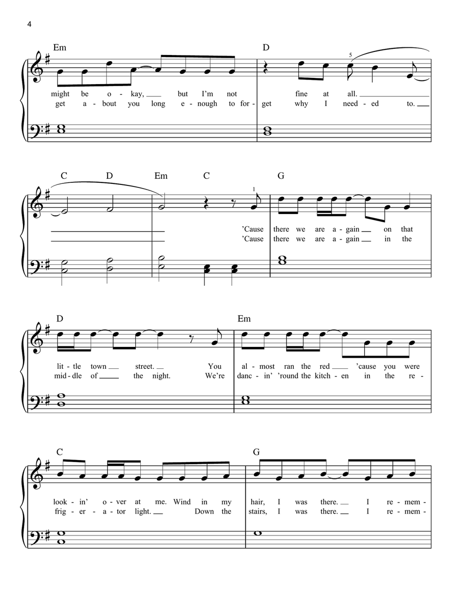 All Too Well Easy Piano scores gallery preview page 4