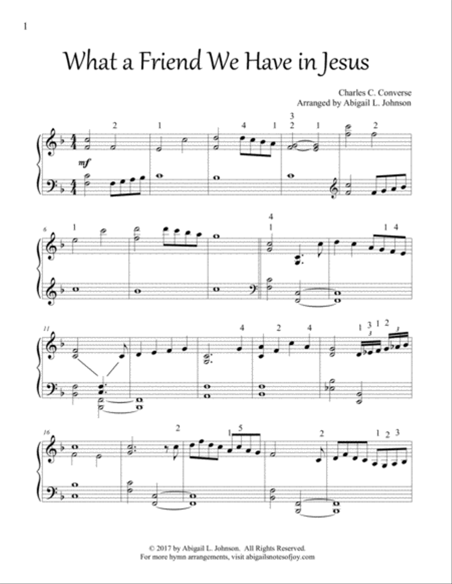 What a Friend We Have in Jesus (Intermediate Piano Solo) Piano Solo scores gallery preview page 1