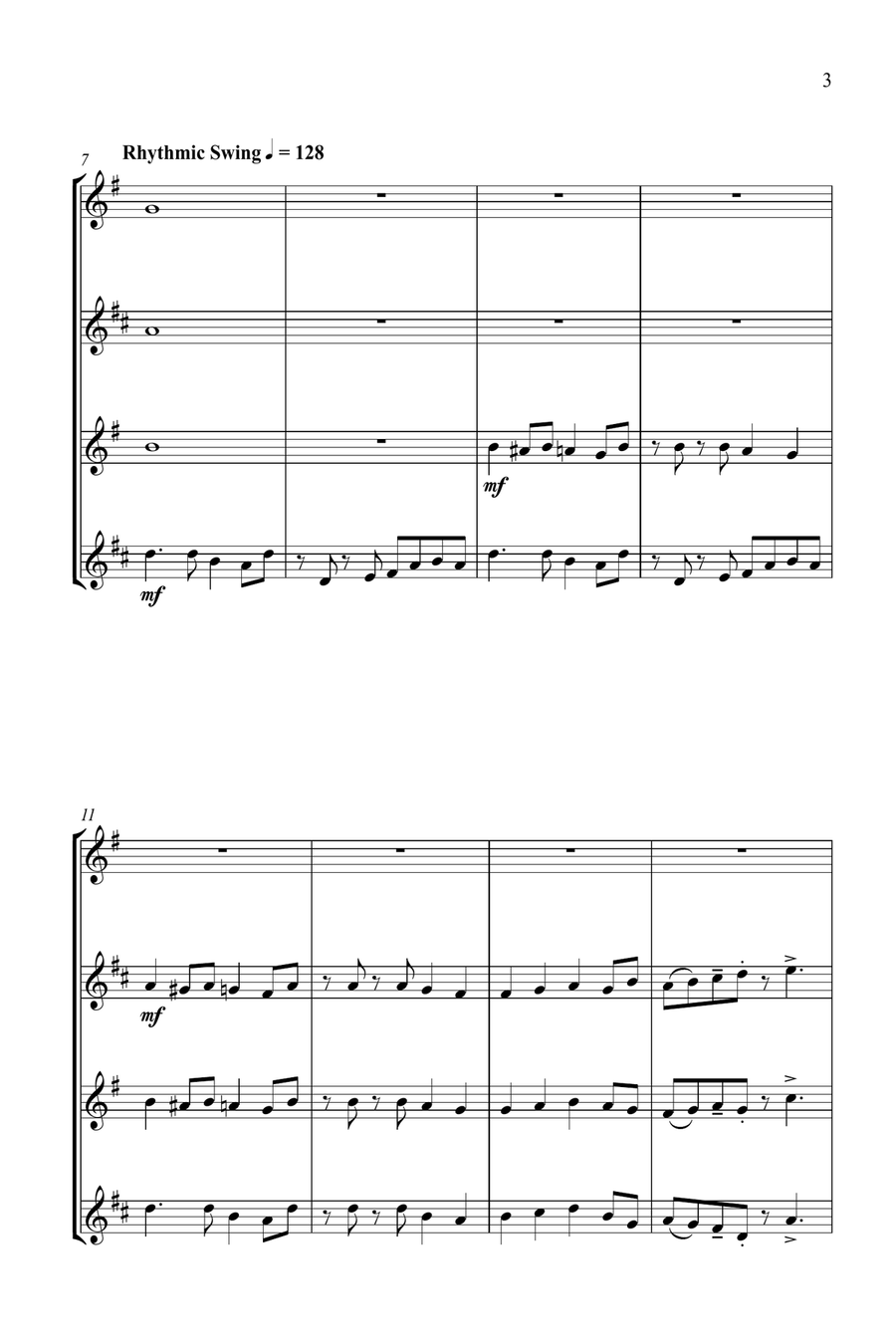 Jazz Carols Collection #1 for Saxophone Quartet (Angels We Have Heard, Hark, First Noel) Saxophone Quartet scores gallery preview page 4