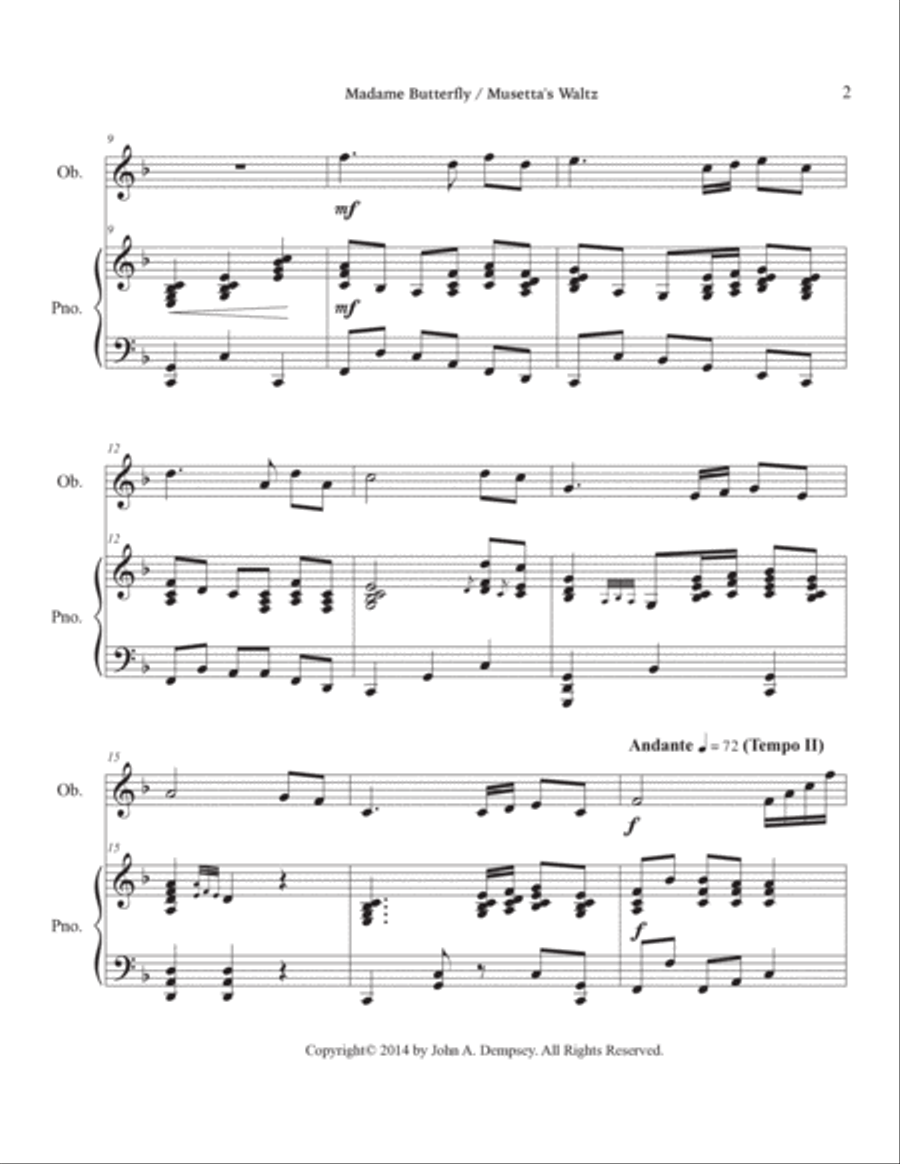 Puccini Medley: Un Bel Di (Madame Butterfly) and Musetta's Waltz (La Boheme): Oboe and Piano Piano scores gallery preview page 6