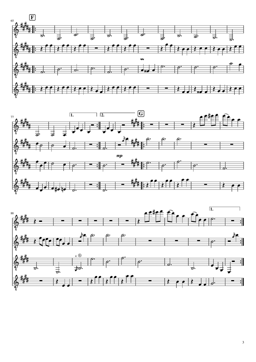 Gran Vals - Francisco Tàrrega (arranged for guitar ensemble) Guitar Ensemble scores gallery preview page 3