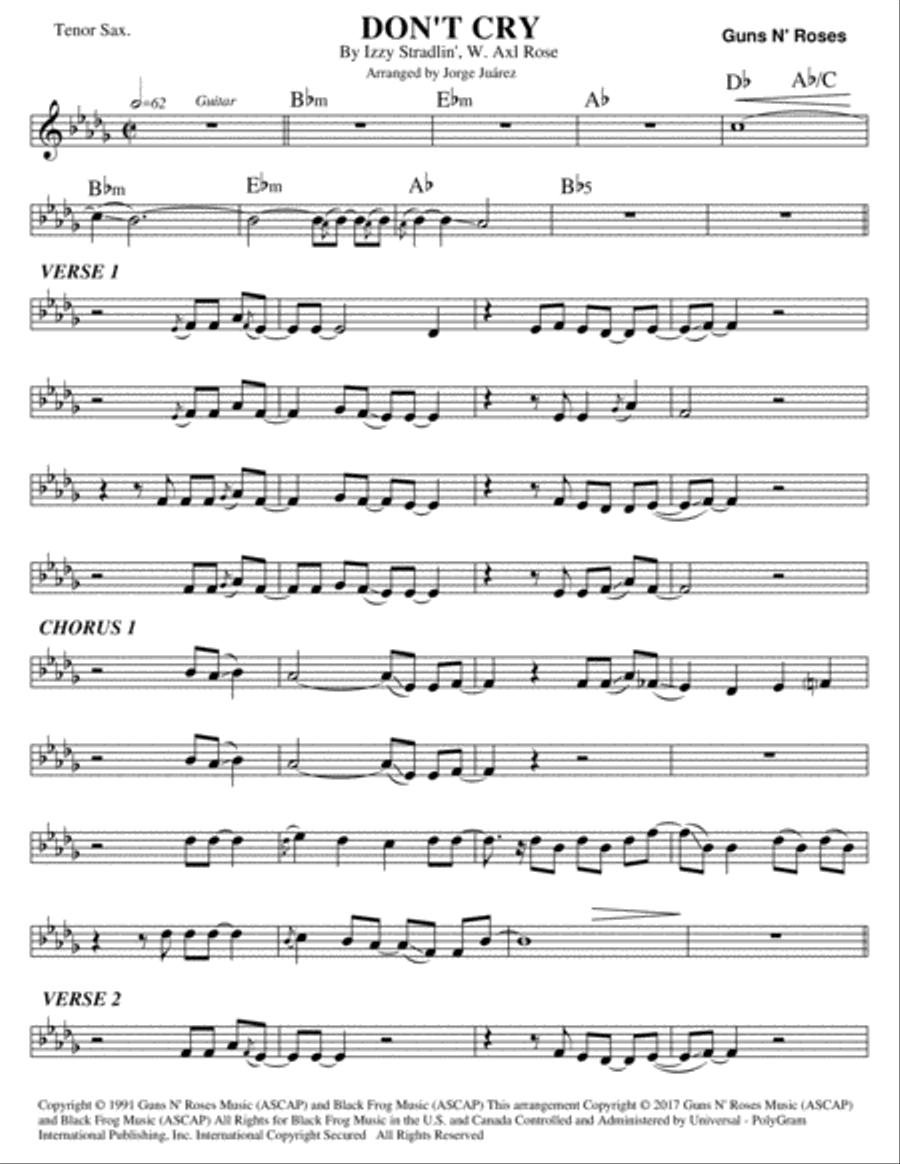 Don't Cry Tenor Saxophone scores gallery preview page 1