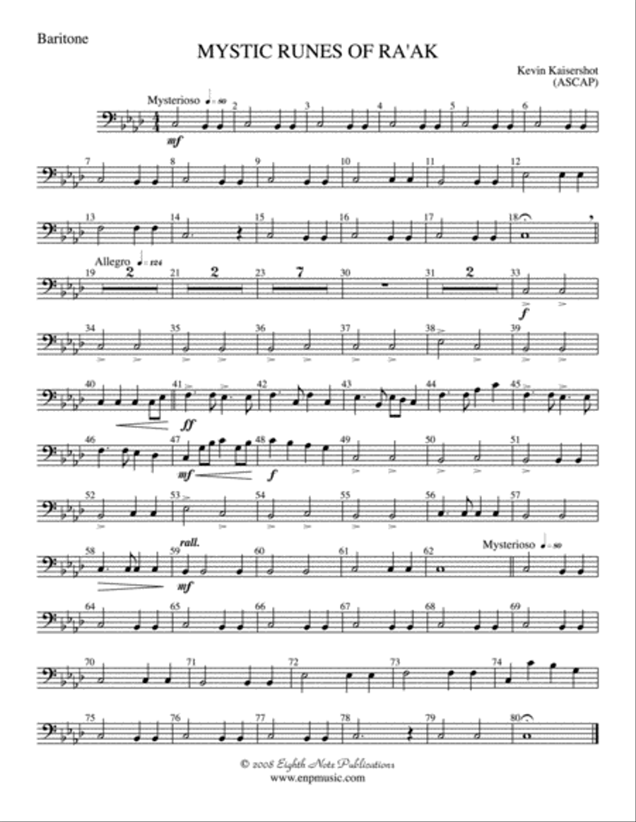 Mystic Runes of Ra’ak: Baritone B.C. Concert Band scores gallery preview page 1