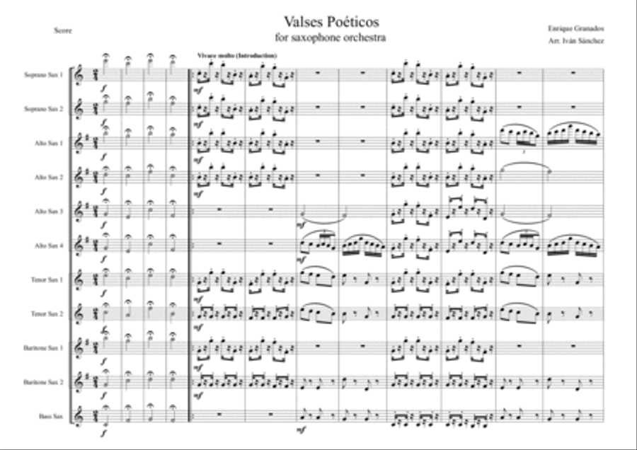 Valses Poéticos for Saxophone Orchestra - Enrique Granados Arr. Iván Sánchez Iglesias Full Orchestra scores gallery preview page 2