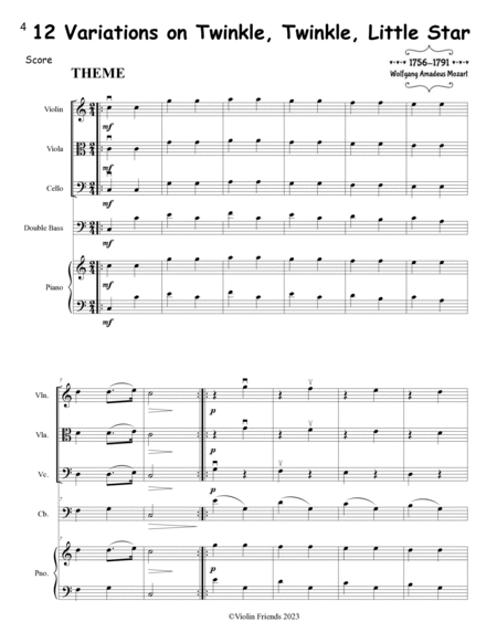 12 VARIATIONS ON TWINKLE, TWINKLE, LITTLE STAR FOR STRINGS AND PIANO: CONDUCTOR’S SCORE