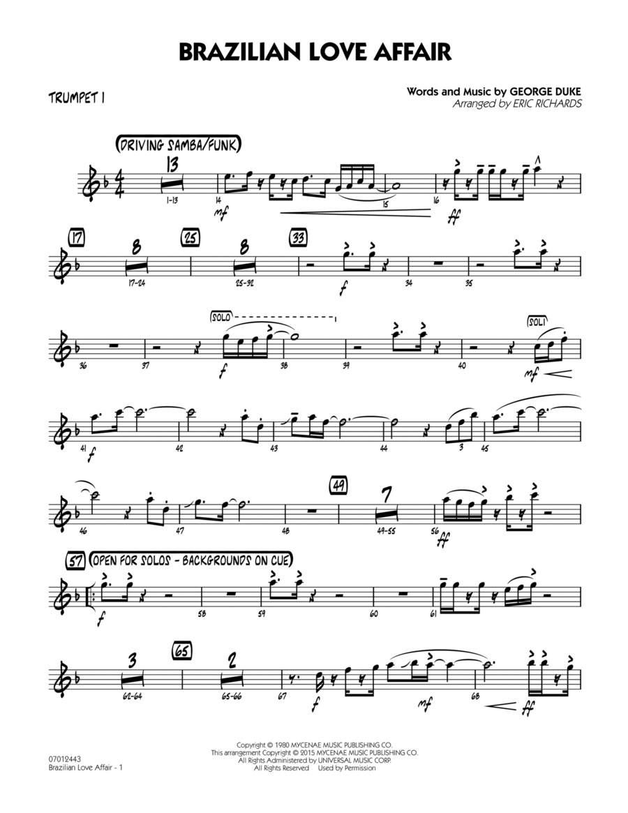 Brazilian Love Affair - Trumpet 1 Trumpet scores gallery preview page 1