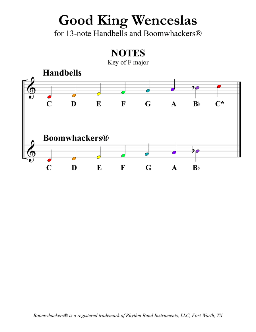 Good King Wenceslas for 13-note Bells and Boomwhackers (with Color Coded Notes) Handbell Choir scores gallery preview page 3
