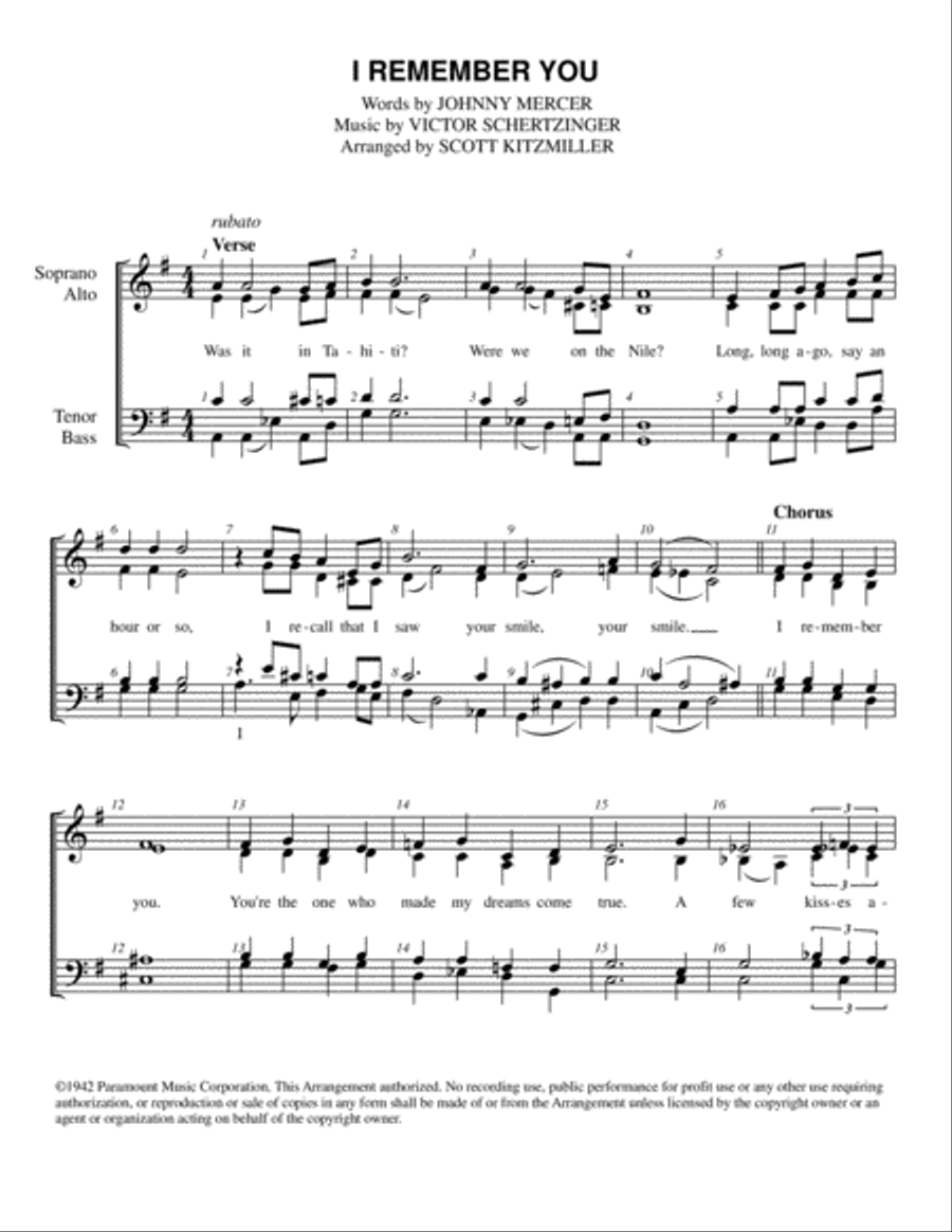 I Remember You I Remember You 4-Part scores gallery preview page 1