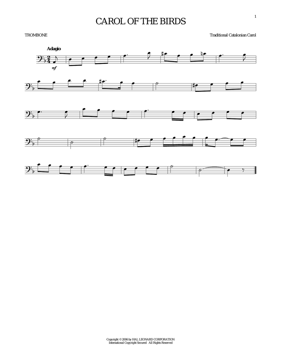 Carol Of The Birds Carol Of The Birds Trombone Solo scores gallery preview page 1