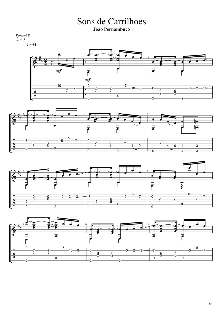 Sons De Carrilhoes (Choro-Maxixe) Guitar Tablature scores gallery preview page 1