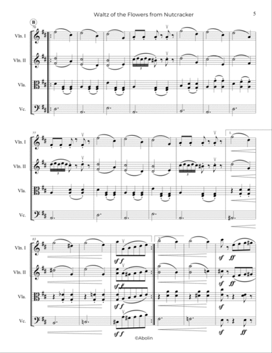 Tchaikovsky: Waltz of the Flowers from The Nutcracker - String Quartet String Quartet scores gallery preview page 6