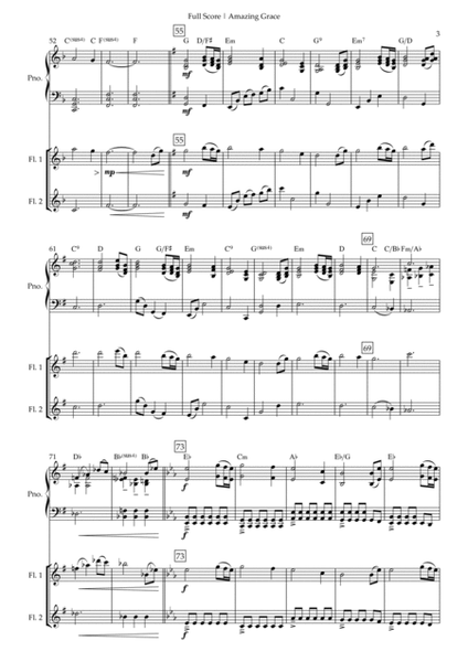 Amazing Grace (John Newton, E. O. Excell) for Flute Duo and Piano Accompaniment with Chords image number null