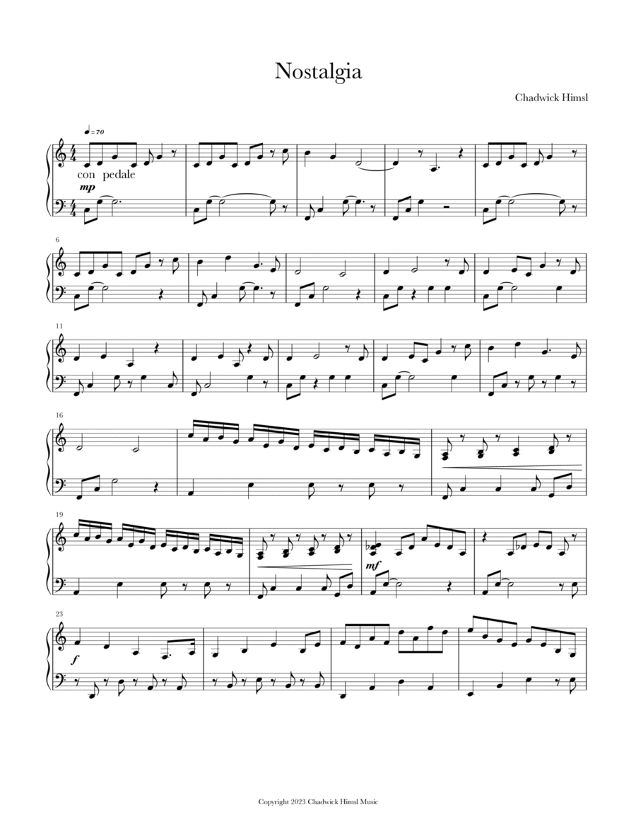 Nostalgia Piano Solo scores gallery preview page 1
