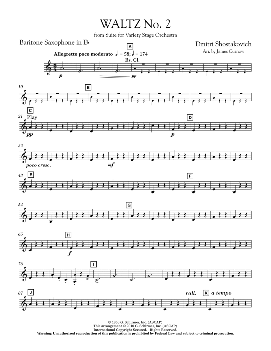 Waltz No. 2 (from Suite For Variety Stage Orchestra) - Eb Baritone Saxophone