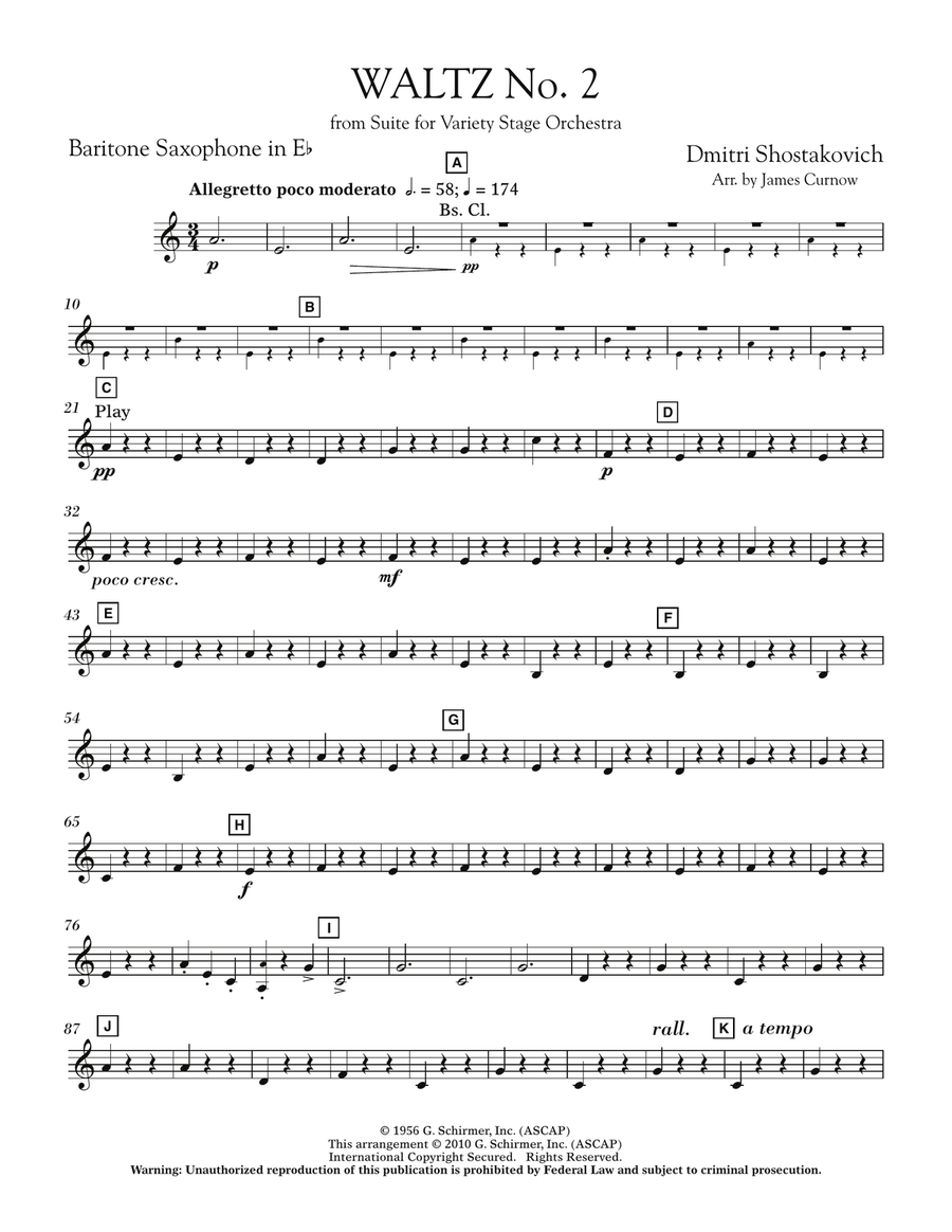 Waltz No. 2 (from Suite For Variety Stage Orchestra) - Eb Baritone Saxophone
