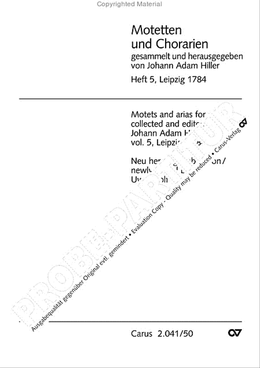 Motets and arias for choirs collected and edited by Johann Adam Hiller, vol. 5