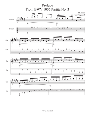 Prelude BWV 1006 Arranged for Guitar Solo