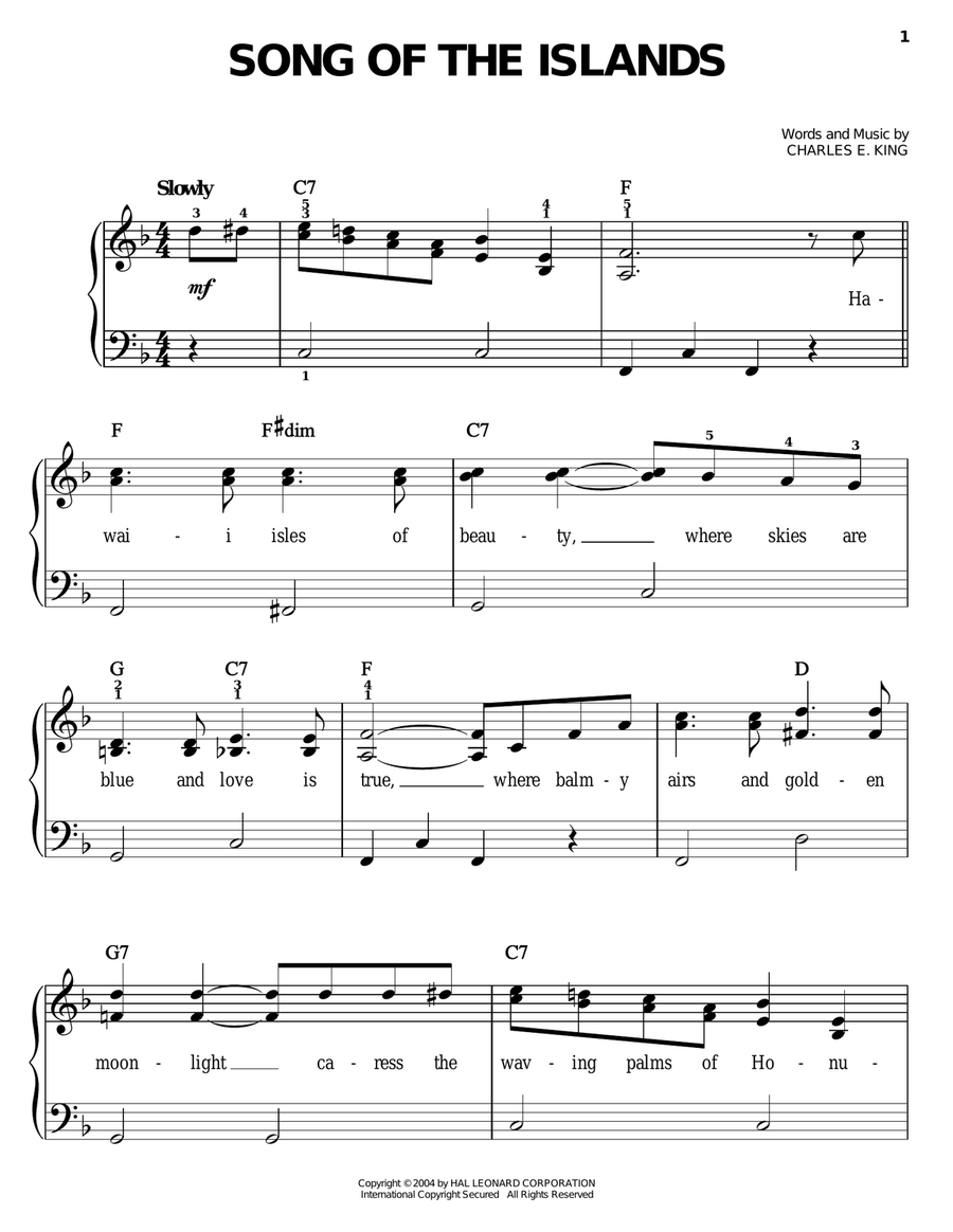 Song Of The Islands Easy Piano scores gallery preview page 1