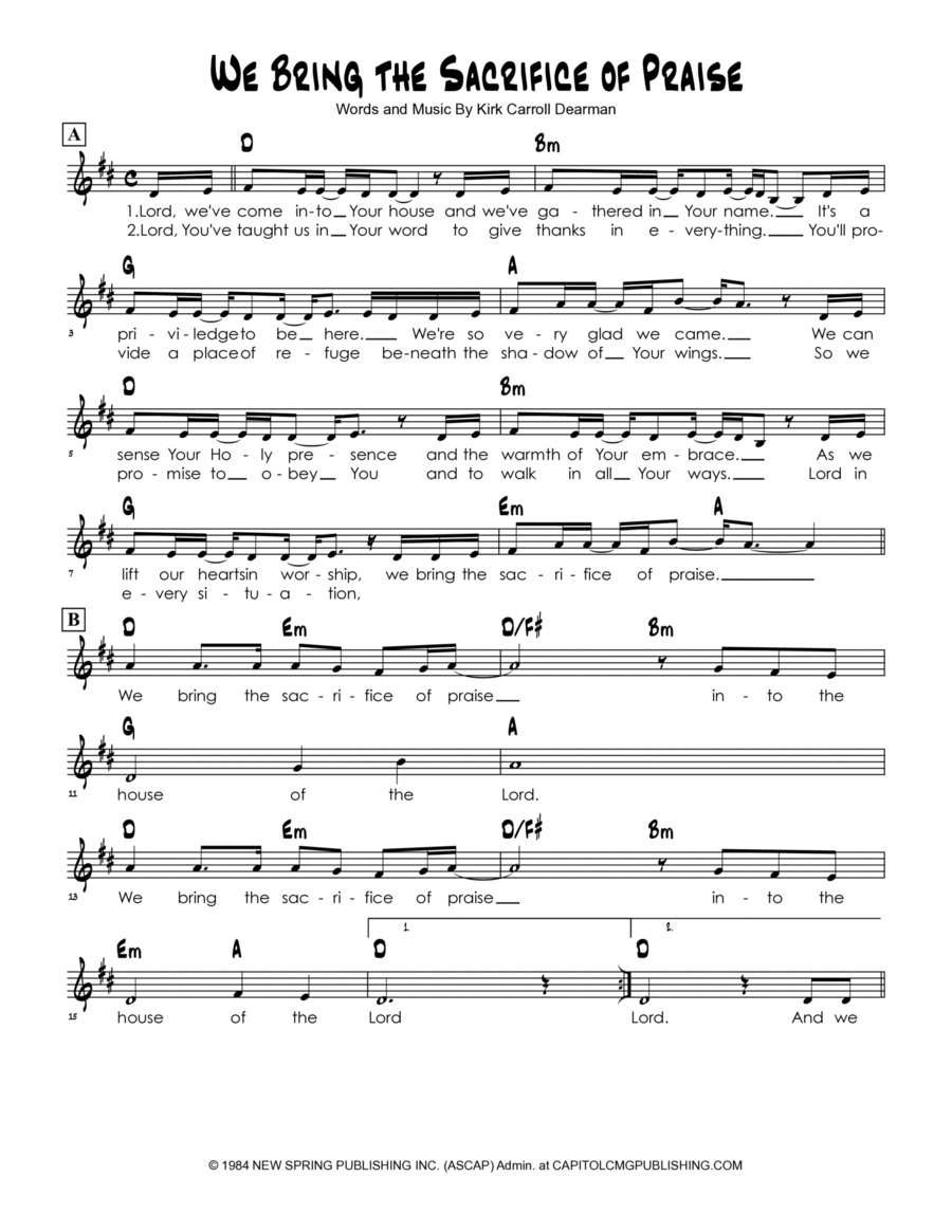 We Bring The Sacrifice Of Praise Easy Piano scores gallery preview page 1