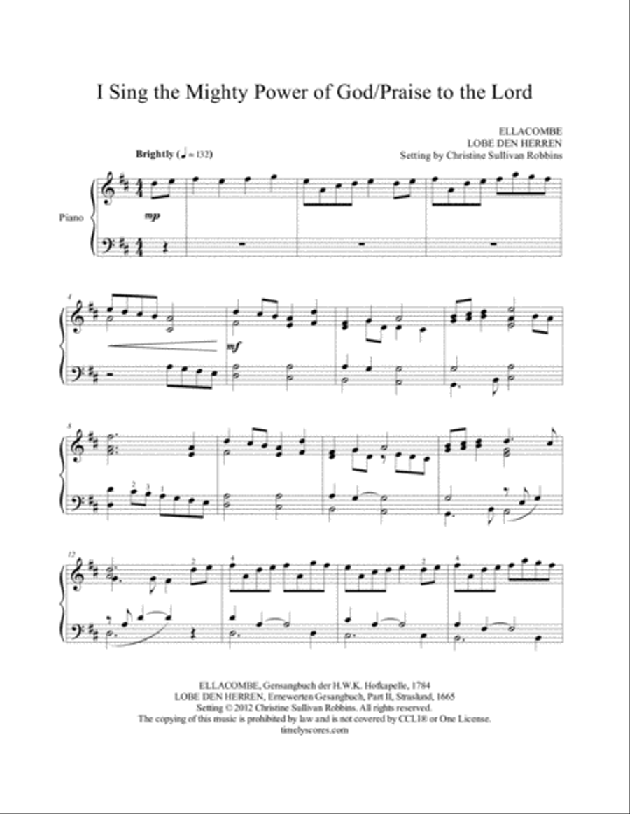 I Sing the Mighty Power of God (Hosanna, Loud Hosanna) with Praise to the Lord Piano Solo scores gallery preview page 1