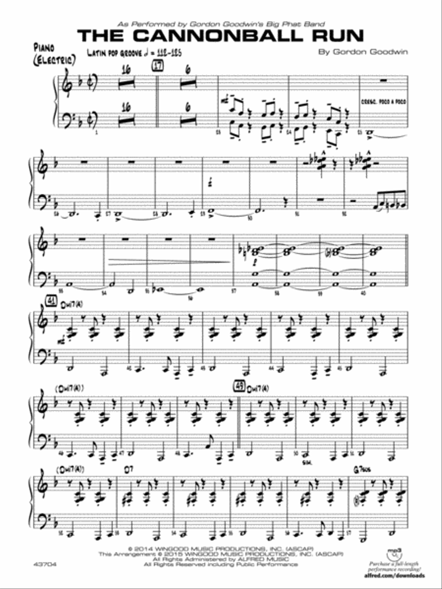 The Cannonball Run: Piano Accompaniment Jazz Ensemble scores gallery preview page 1