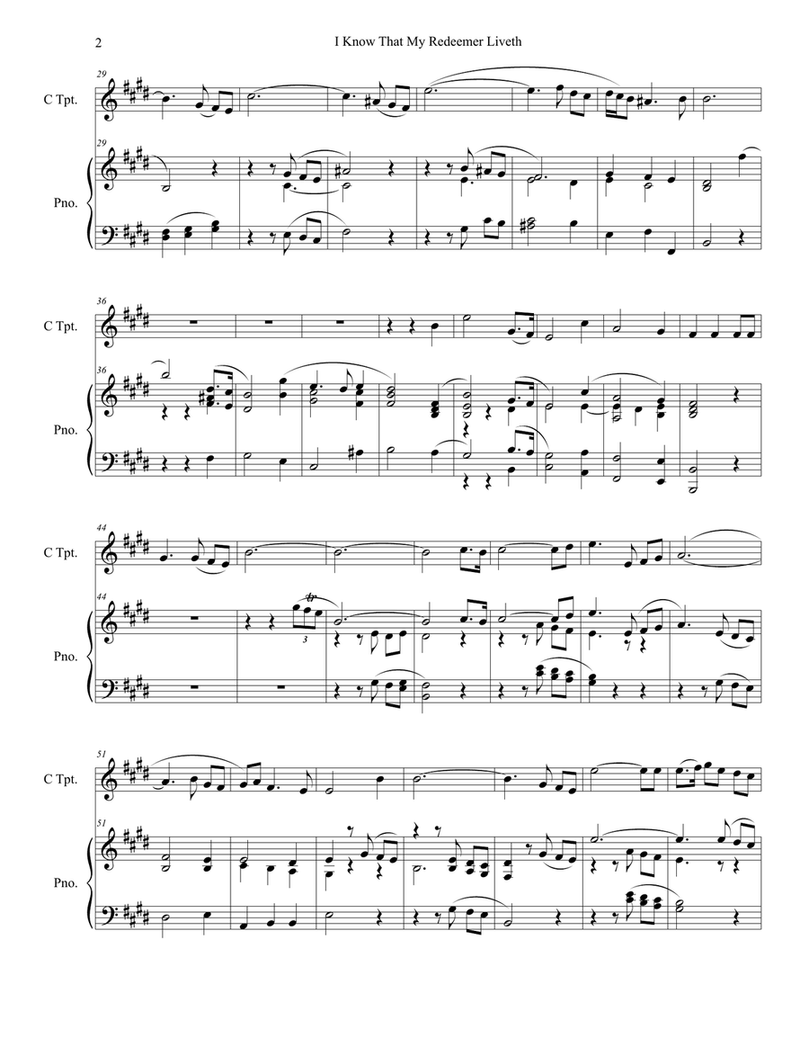 I Know That My Redeemer Liveth (C-Trumpet solo and Piano) Trumpet Solo scores gallery preview page 2