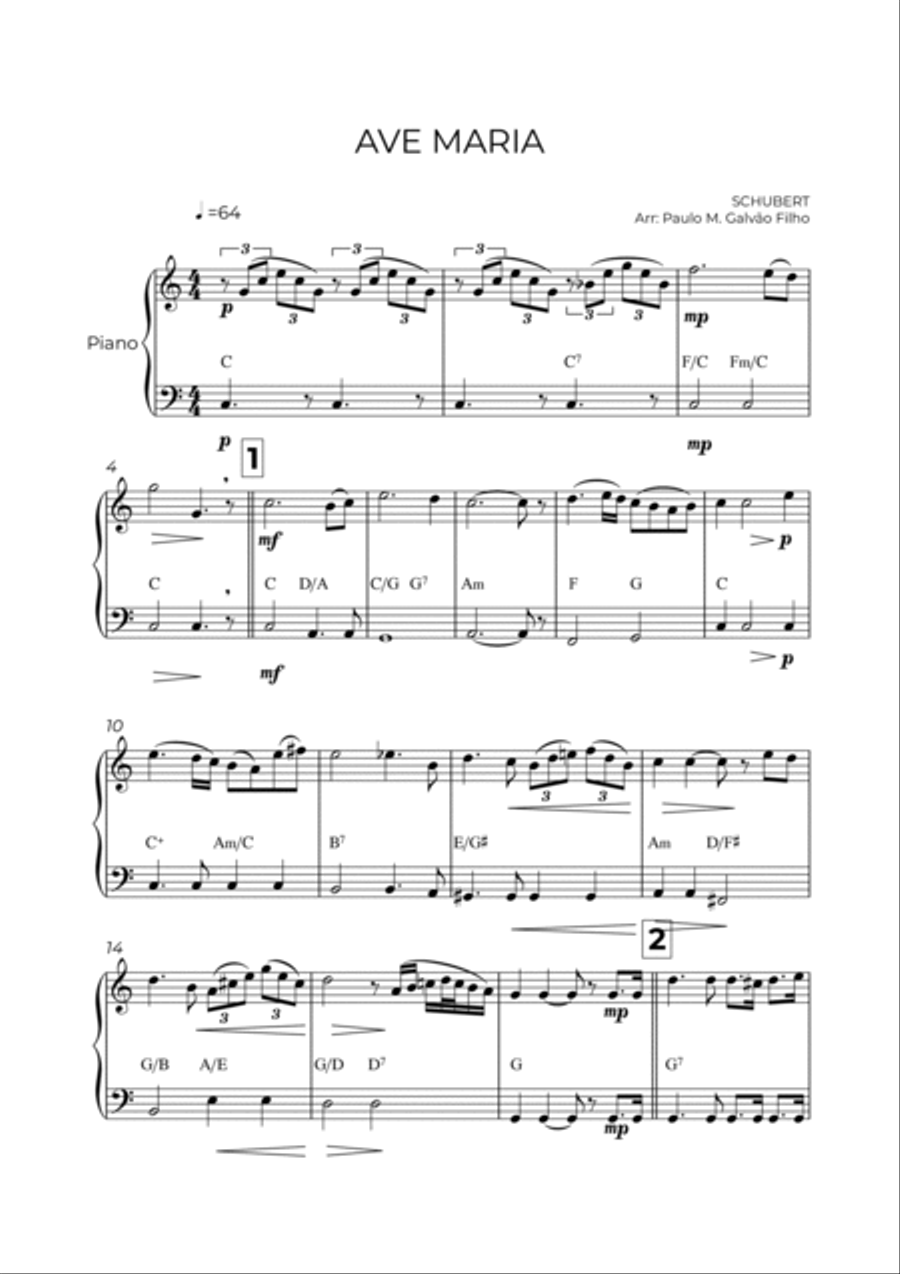 AVE MARIA - SCHUBERT - PIANO (EASY) Easy Piano scores gallery preview page 2