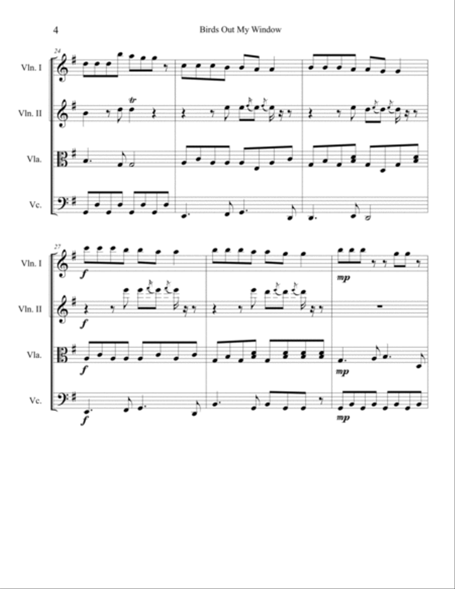 Birds Out My Wndow String Quartet scores gallery preview page 4