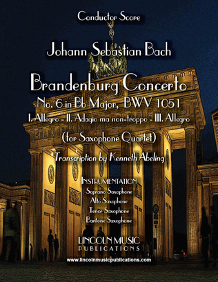 Book cover for Bach - Brandenburg Concerto No. 6 (for Saxophone Quartet SATB and Optional Organ)