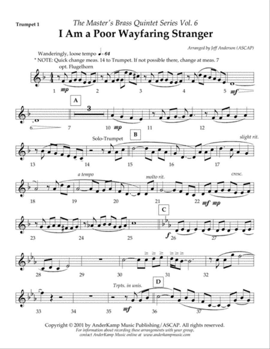 I Am a Poor Wayfaring Stranger for Brass Quintet Brass Quintet scores gallery preview page 6