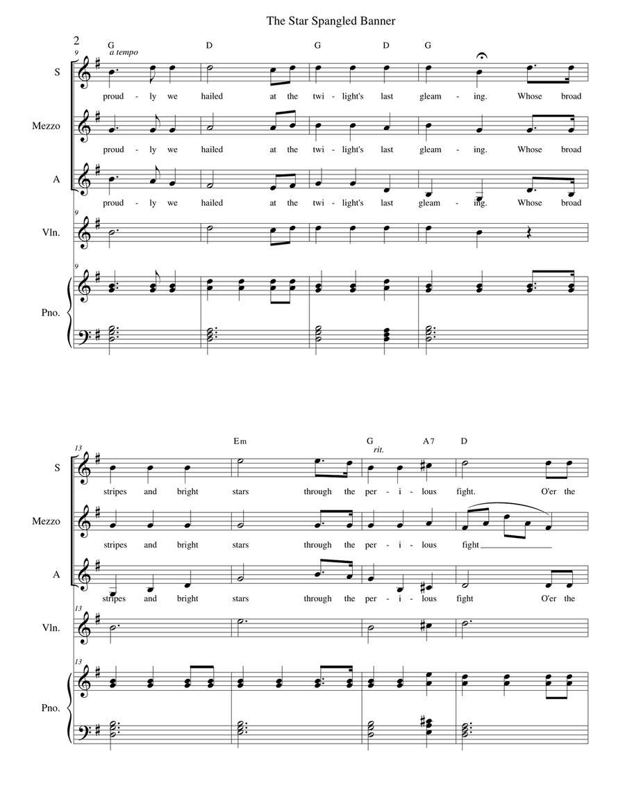 The Star Spangled Banner - SSA, C instrument and piano SSA scores gallery preview page 2