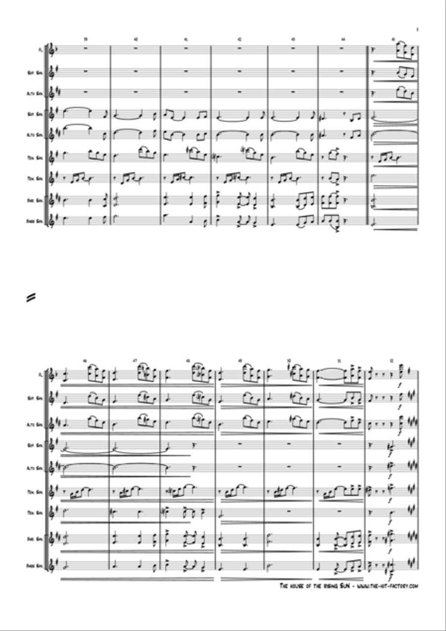 The House Of The Rising Sun Saxophone Quintet scores gallery preview page 4