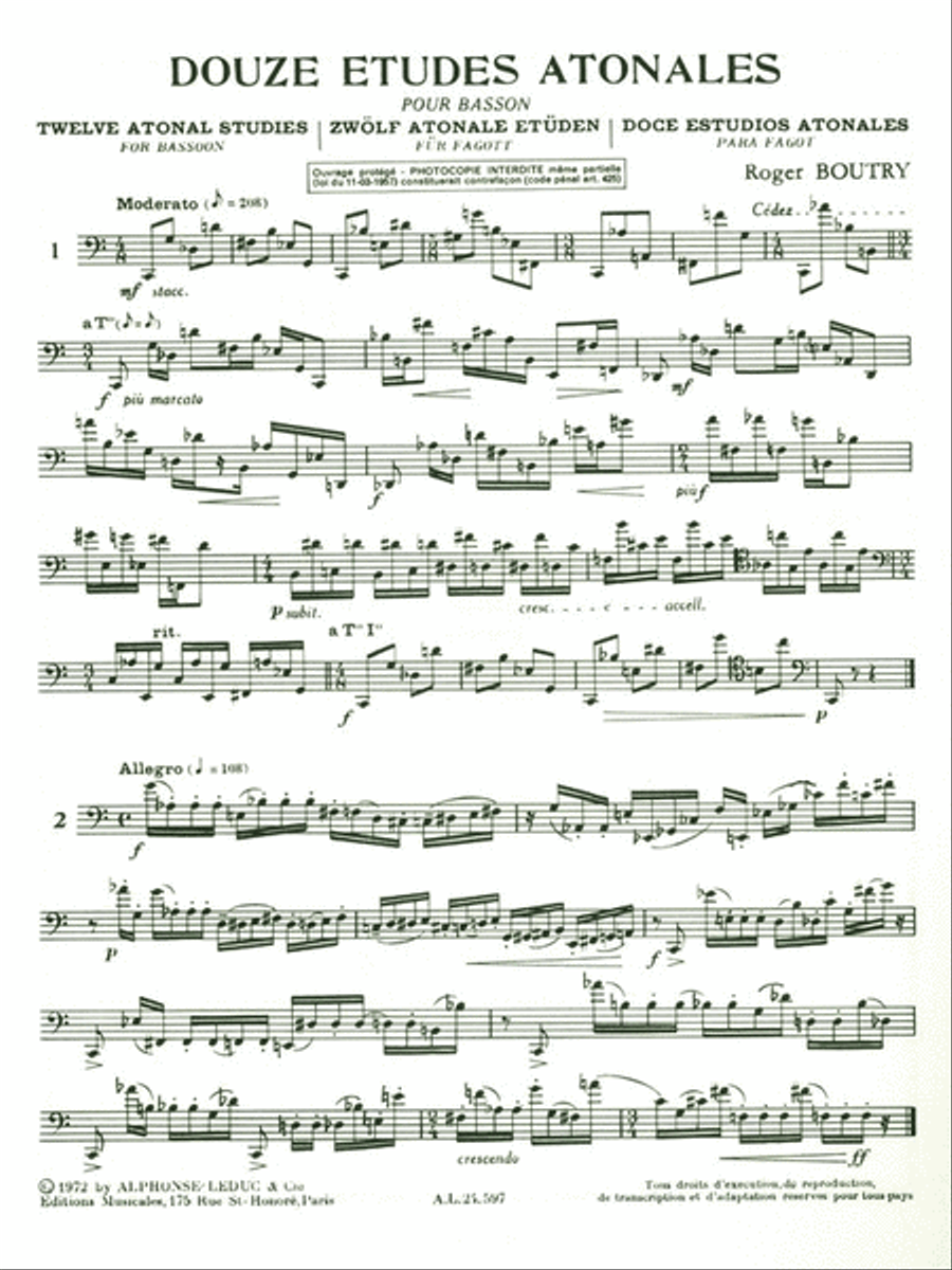 12 Etudes Atonales (bassoon Solo) Bassoon Solo scores gallery preview page 2