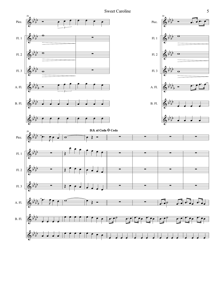 Sweet Caroline Flute Choir scores gallery preview page 6