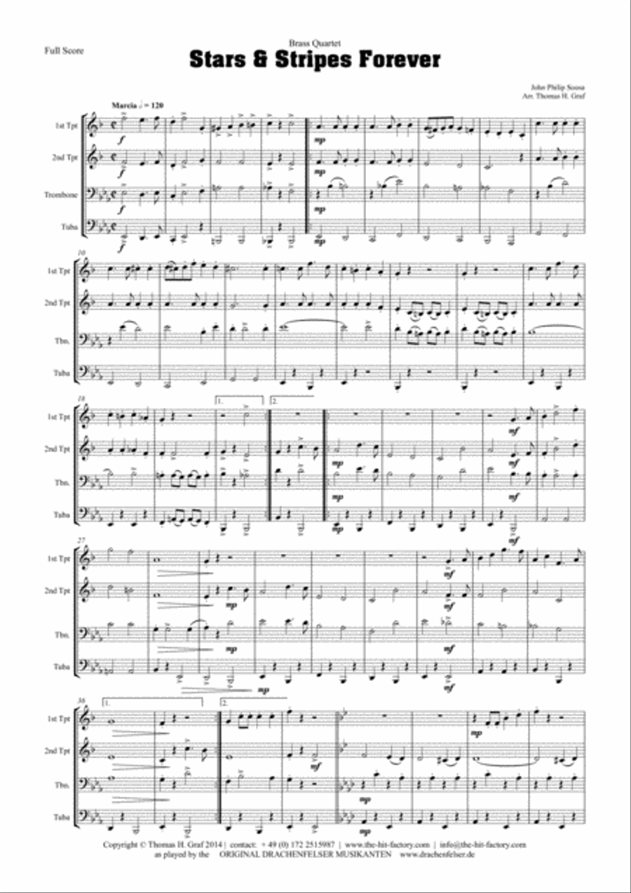 Stars and Stripes forever - Sousa - Brass Quartet Brass Quartet scores gallery preview page 1
