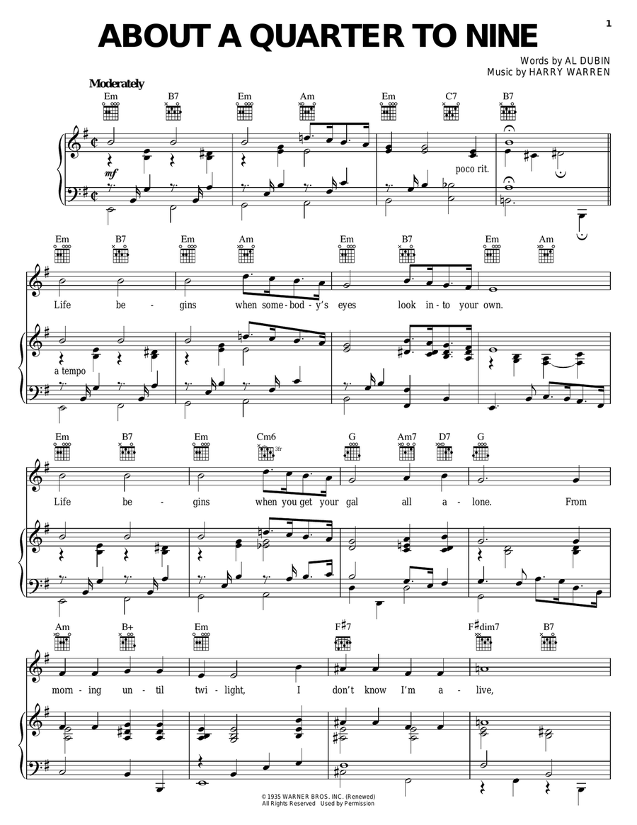About A Quarter To Nine Piano, Vocal, Guitar scores gallery preview page 1