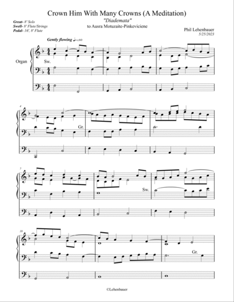 Crown Him With Many Crowns (Diademata), organ work by Phil Lehenbauer Organ Solo scores gallery preview page 2