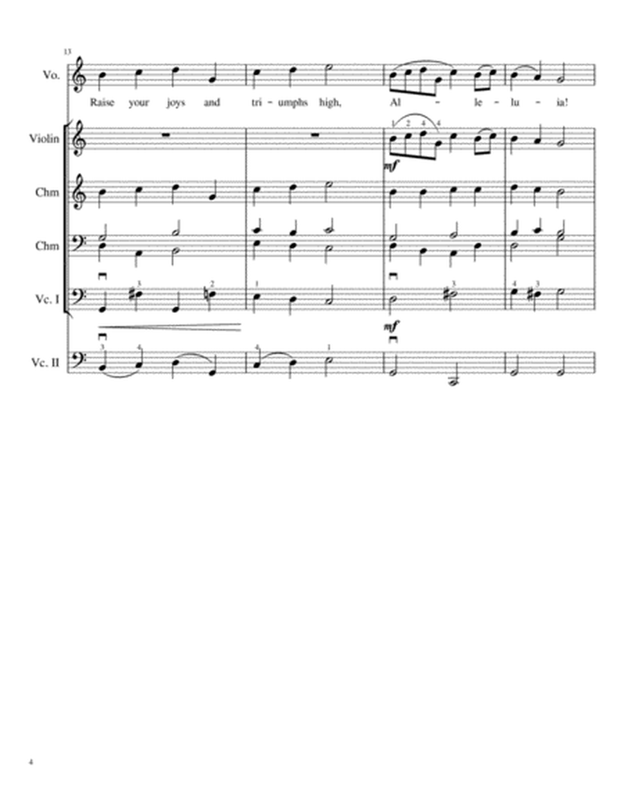 Christ the Lord is Risen Today (Easter Hymn) for Voice, Chimes, Violin, and 2 Cellos image number null