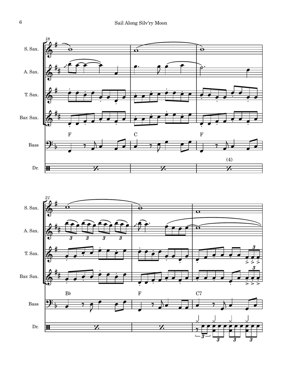 Sail Along, Silv'ry Moon Saxophone Quartet scores gallery preview page 6