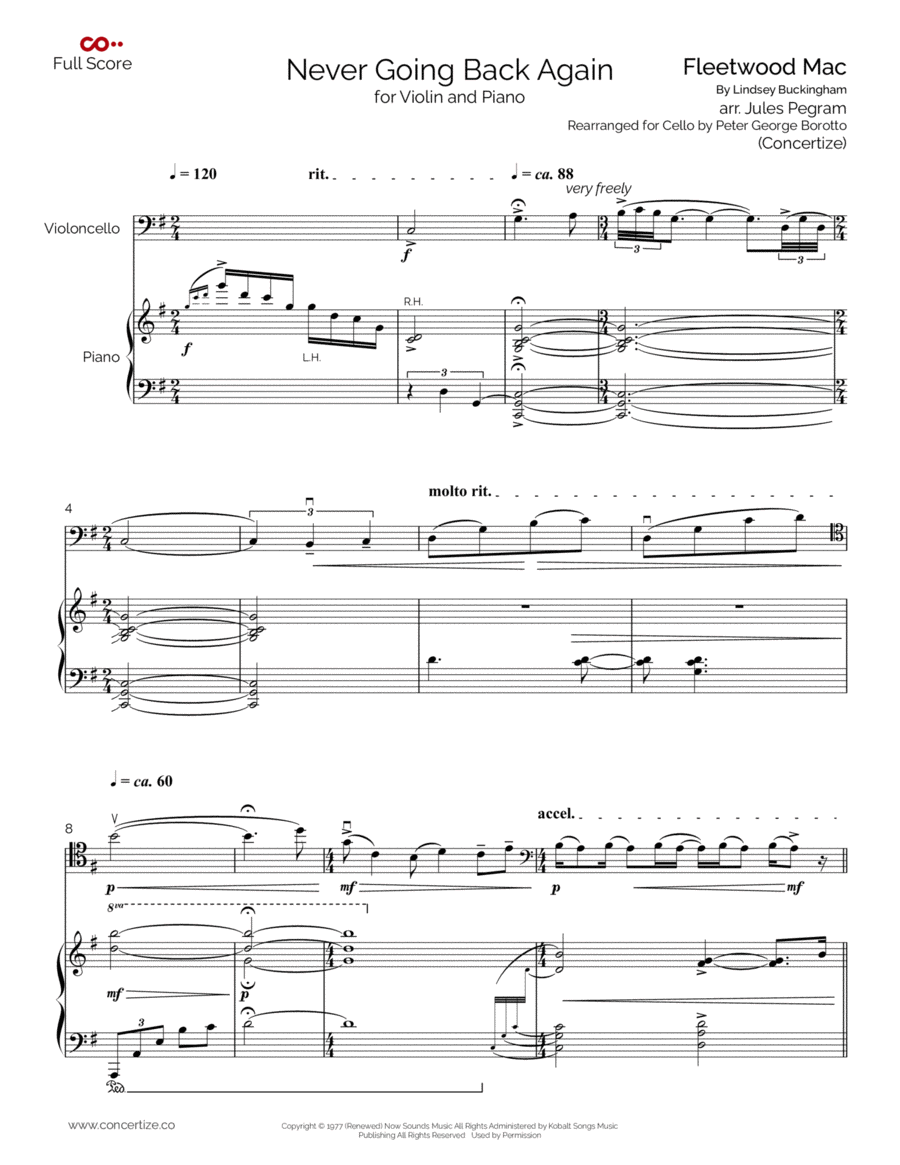 Never Going Back Again String Duet scores gallery preview page 1