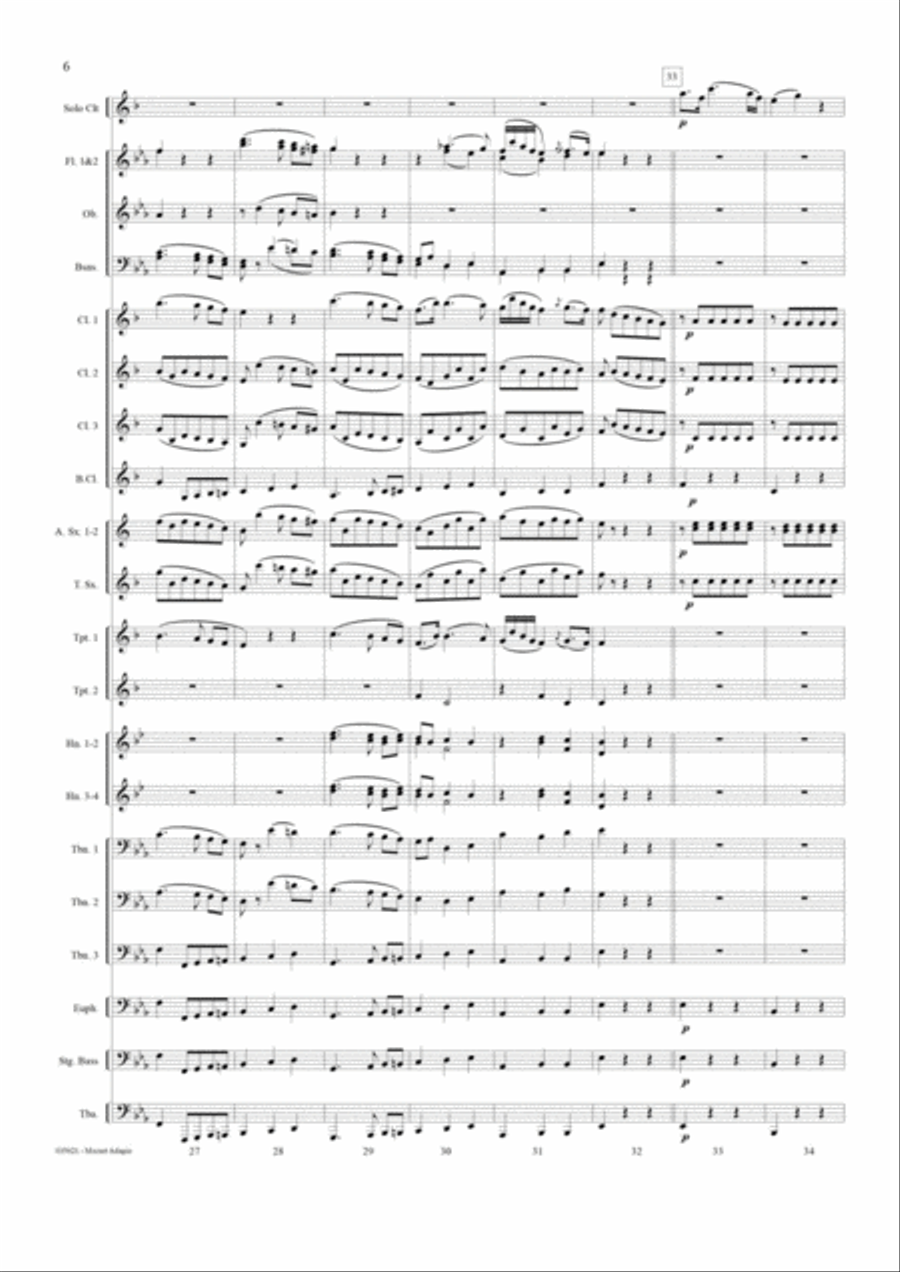 ADAGIO From The CLARINET CONCERTO K622 - Solo Clarinet with Concert Band Accompaniment Concert Band scores gallery preview page 6