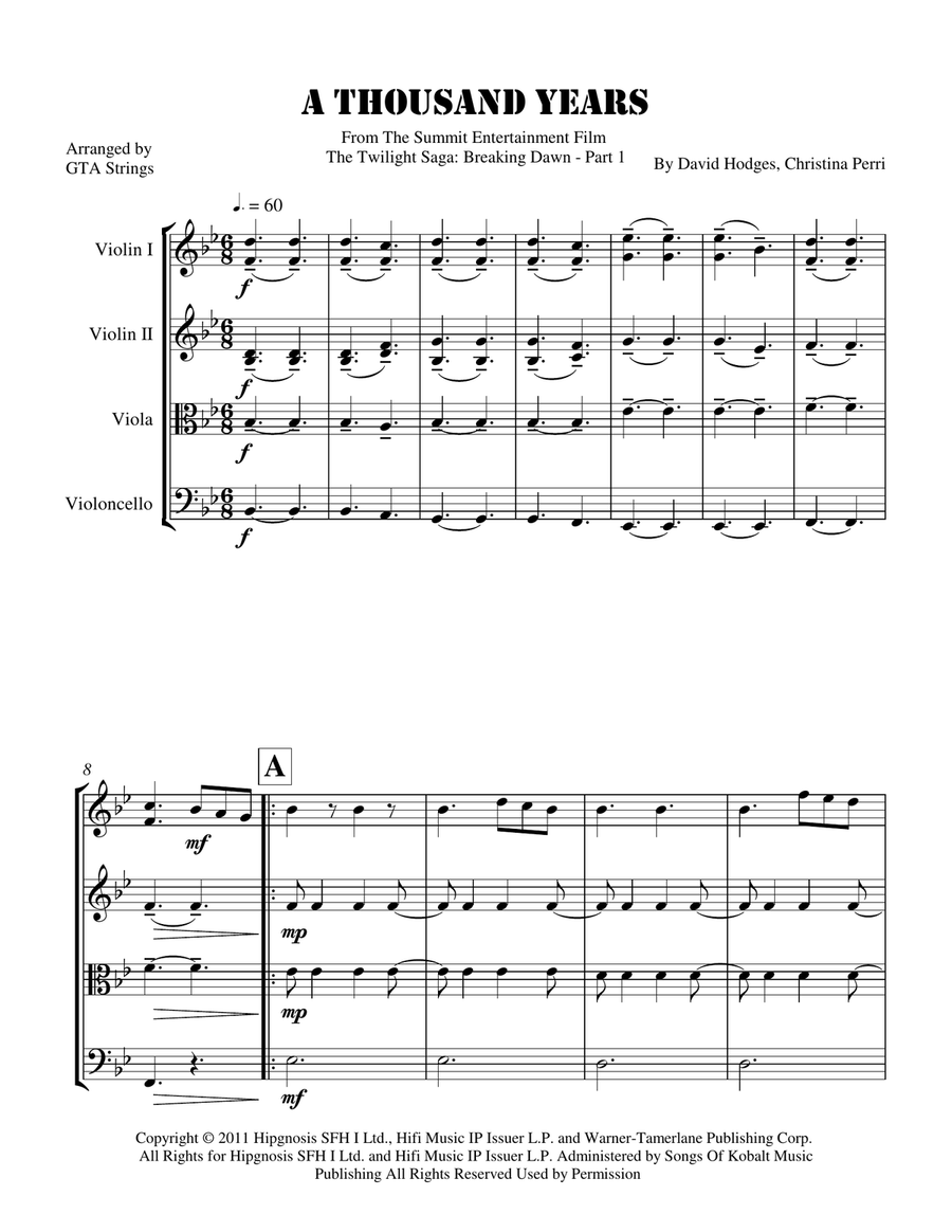 A Thousand Years A Thousand Years String Quartet scores gallery preview page 1