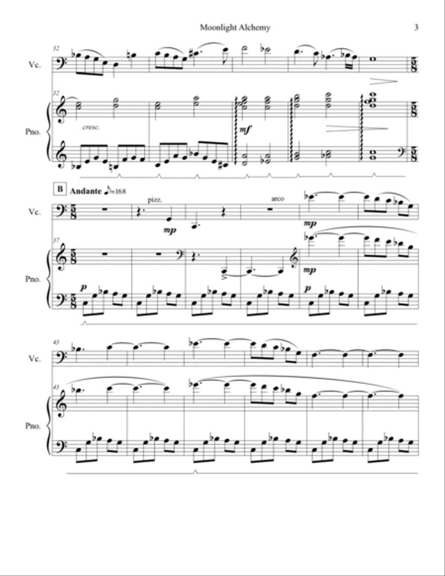 Moonlight Alchemy -Intermediate Music for cello and piano Piano scores gallery preview page 4