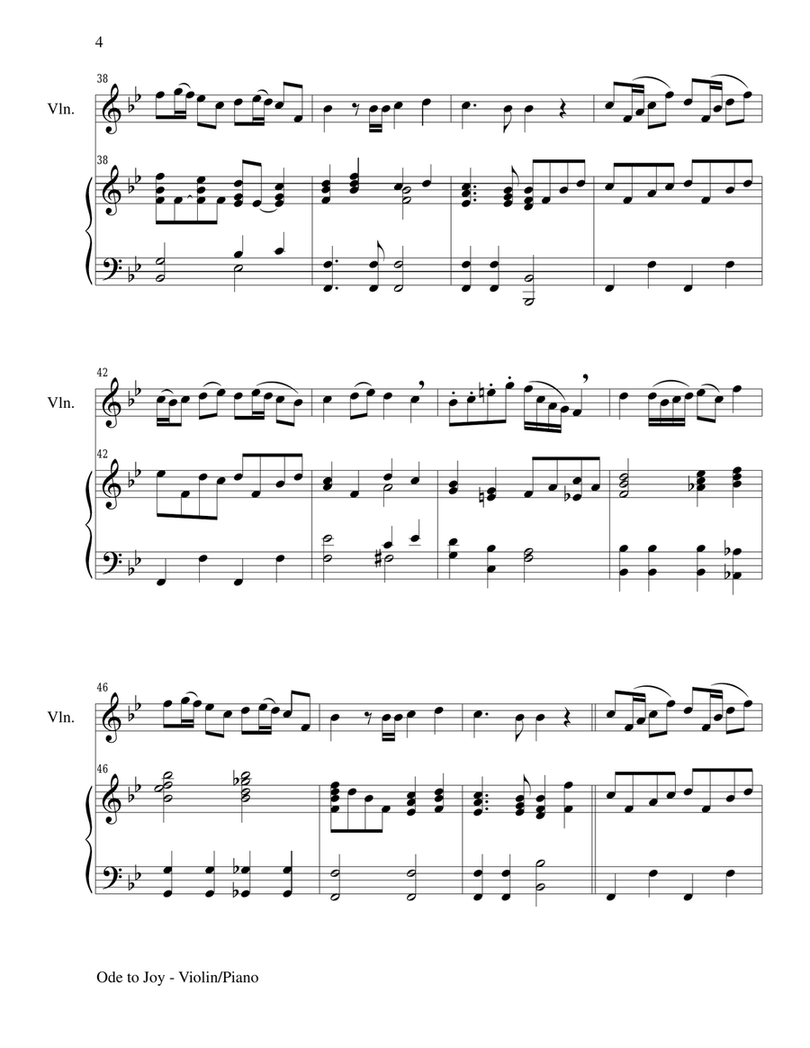 ODE TO JOY (Violin Piano and Violin Part) Joyful, Joyful, We Adore Thee Violin Solo scores gallery preview page 4