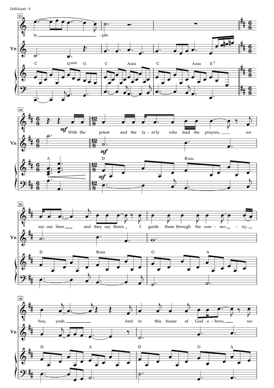Hallelujah Piano, Vocal scores gallery preview page 4