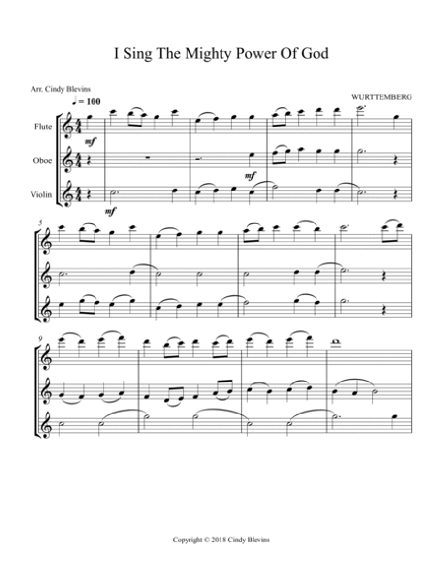 I Sing the Mighty Power Of God, for Flute, Oboe and Violin Flute scores gallery preview page 2