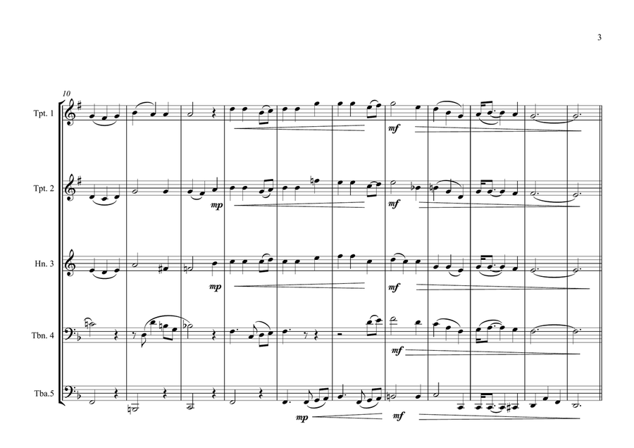 Welsh/Cornish/Breton Regional Anthem (Land of my Fathers) for Brass Quintet (World National Anthem Brass Quintet scores gallery preview page 3