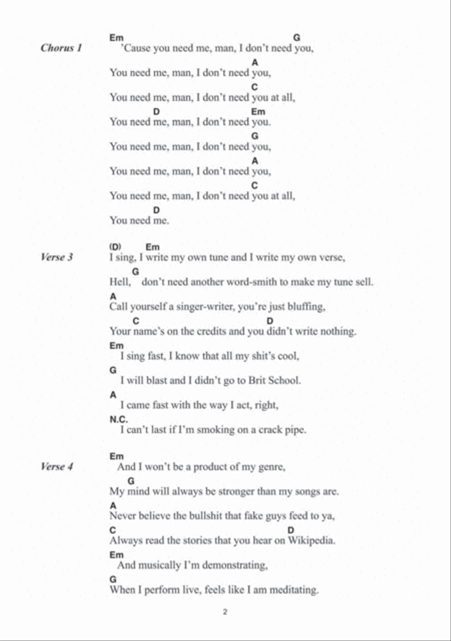 You Need Me, I Don't Need You Acoustic Guitar scores gallery preview page 2